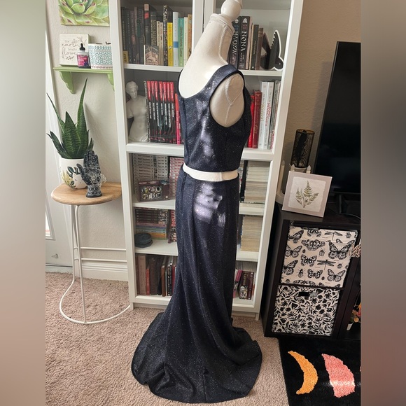 NWT Windsor Midnight Navy Blue Two-Piece Glitter Shimmer Prom Gown Dress Bodycon - Picture 7 of 13